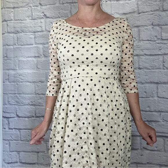 Betsey Johnson Cream and Black Lace Polka Dot Dress - Picture 2 of 9